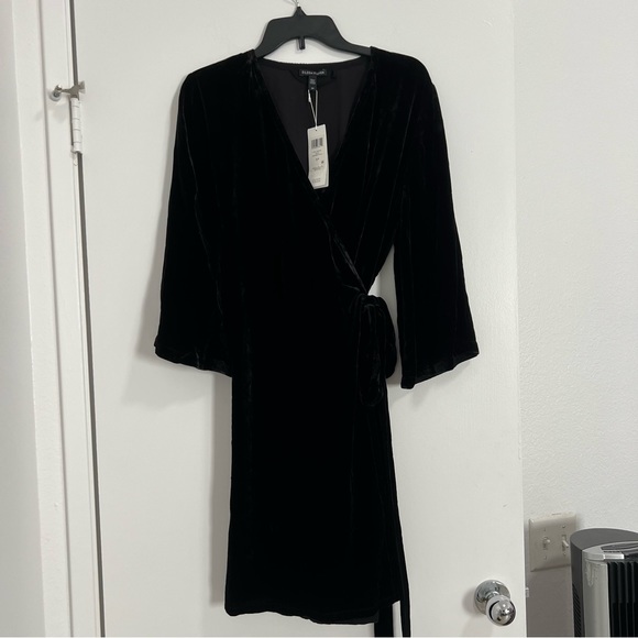 NWT Eileen Fisher Silk Blend Black Velvet Wrap Dress - Picture 3 of 12